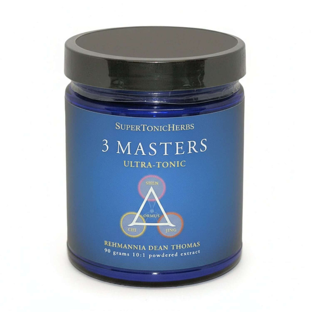 3 Masters - TCM Herbs for Spiritual Enhancement ultra-tonic jar from SuperTonicHerbs on a white background.