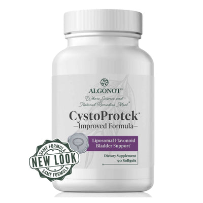Supplement bottle labeled 'CystoProtek' by Algonot on a white background