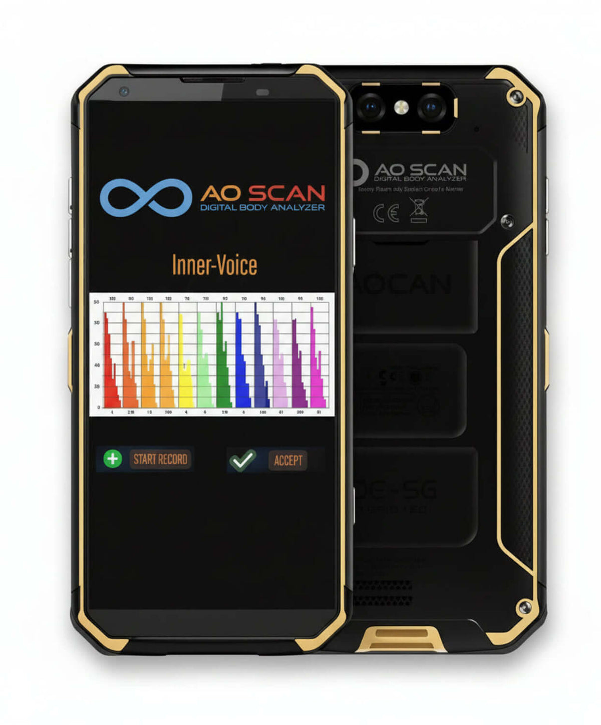 AO Scan - Advanced Interpretation device displaying Inner-Voice analysis for health and wellness.