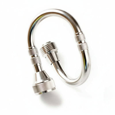 Metallic U-shaped tool with a cylindrical end on a white background