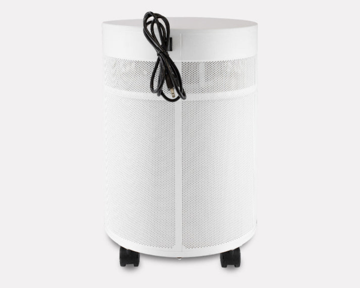 Airpura G600 air purifier for Chemical Sensitivity and Odor Free Gas Filtration with a white design and castor wheels.