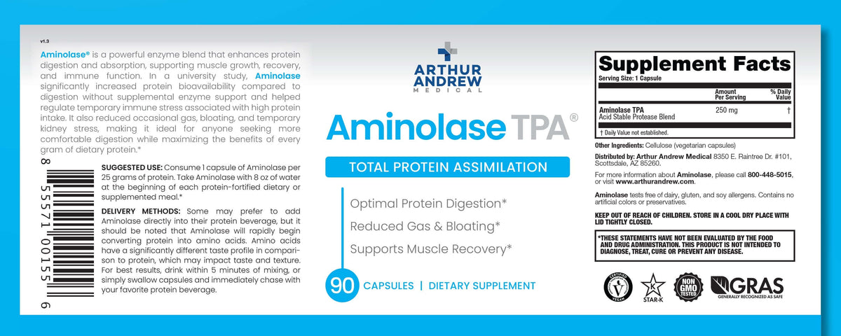 Acid Stable Proteolytic Enzyme Supplement Aminolase label