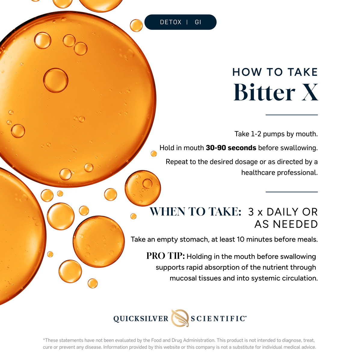Instructional guide on how to take Bitter X with liposomal bitter herbs for digestive support.