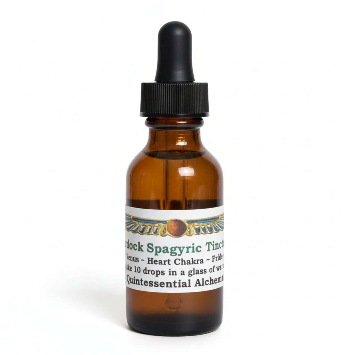 dark brown dropper bottle with black rubber top, Burdock Spagyric Tincture, Heart Chakra, Quintessential Alchemy