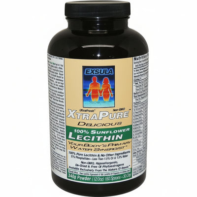 Exsula Xtra Pure Lecithin supplement bottle on a white background