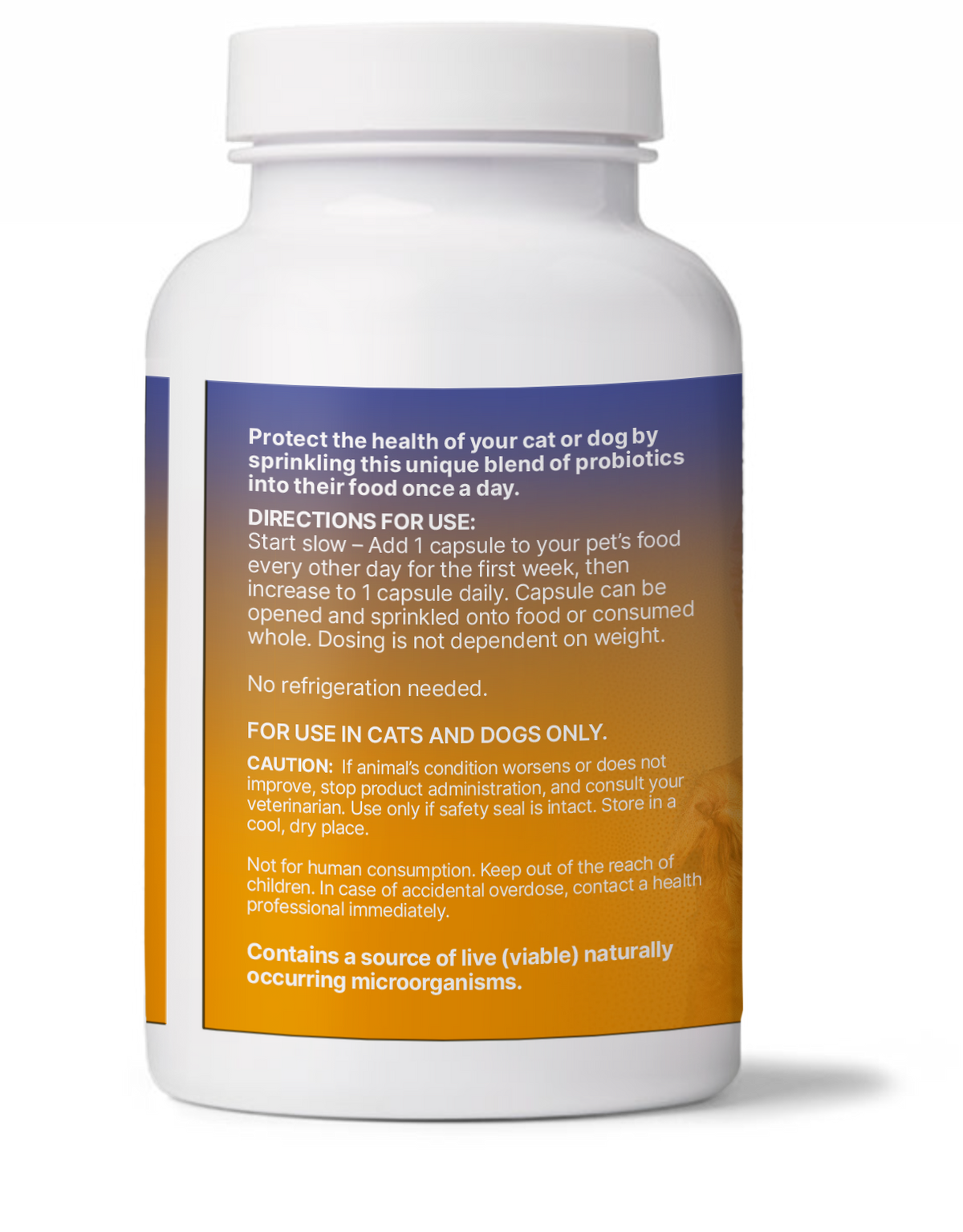 FidoSpore - Spore Based Probiotics for Dogs and Cats bottle with usage directions and precautions.