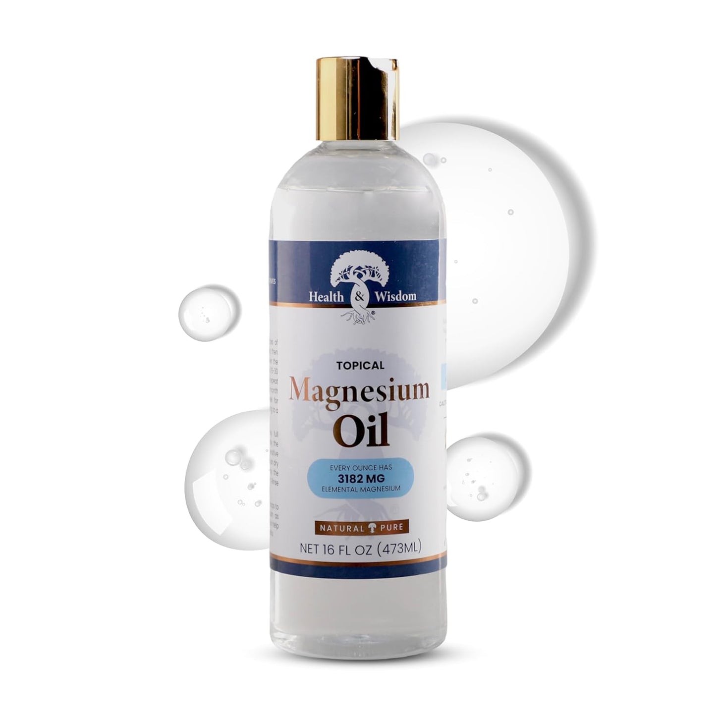 Bottle of Health & Wisdom Magnesium Oil on a white background