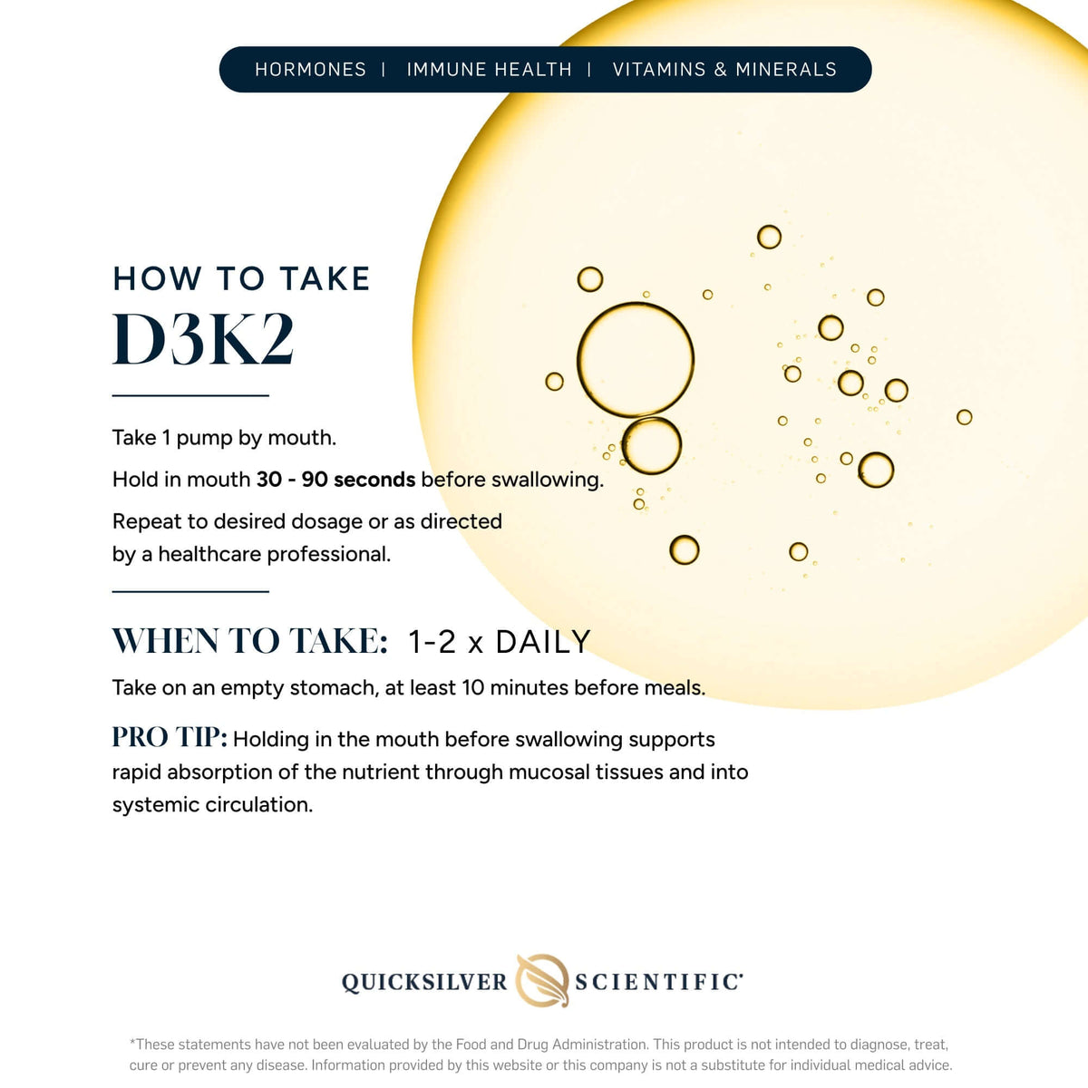 Instructions for taking D3 K2 liposomal vitamins for optimal absorption and health benefits.