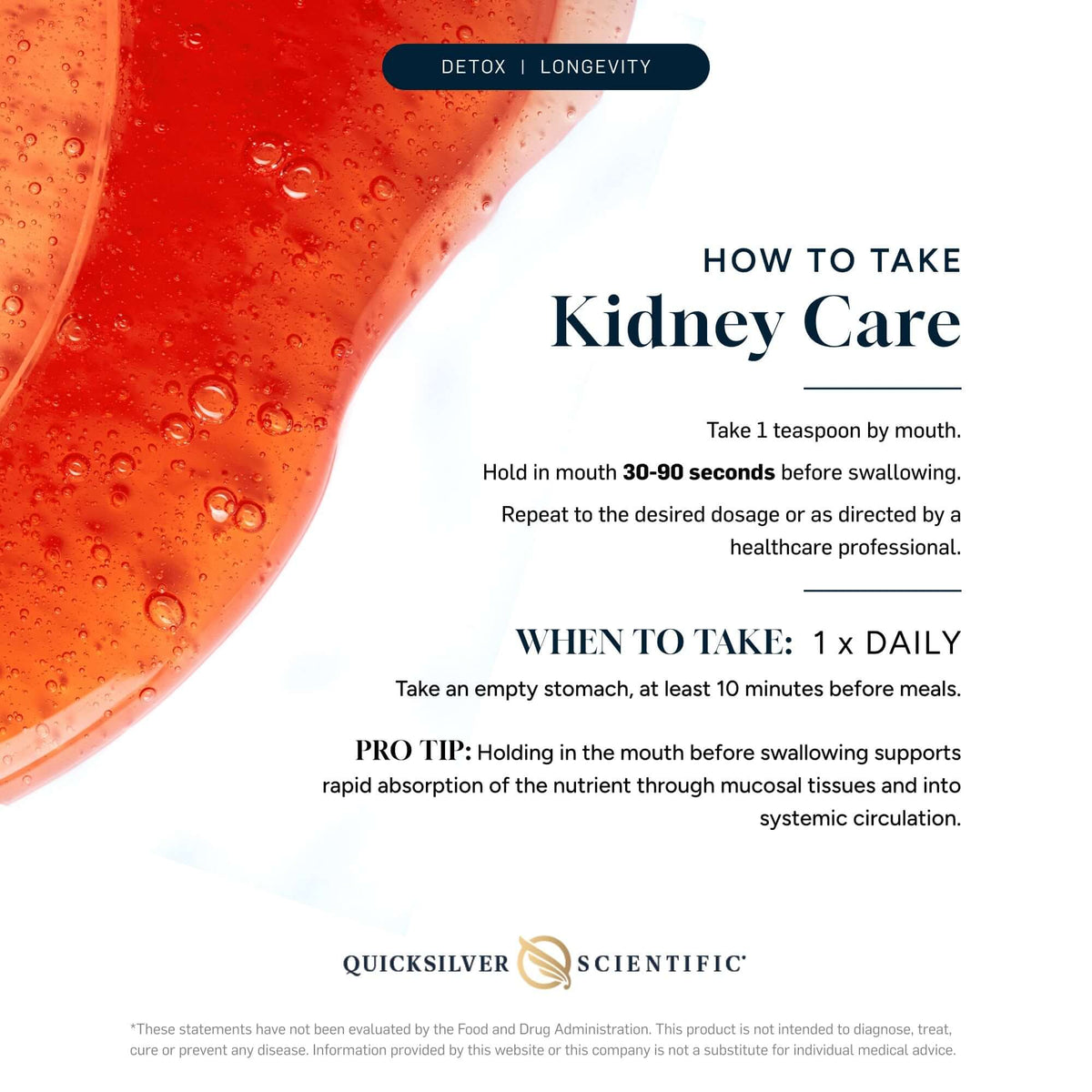Nanoemulsified Botanical Supplement instructions on how to take Kidney Care by Quicksilver Scientific.