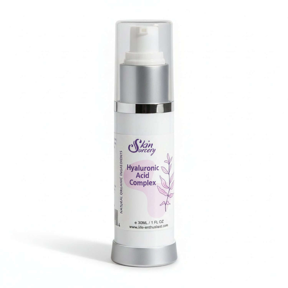 Hyaluronic Acid Complex Botanical Facial Serum in a pump bottle for deep hydration and wrinkle reduction.