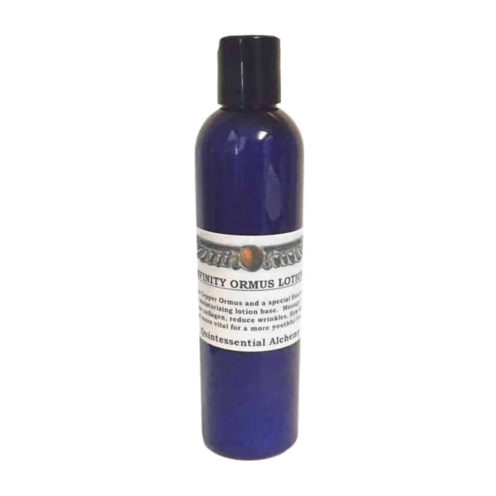 Infinity ORMUS for Cellular Connectivity and Vitality - blue lotion bottle with anti-aging properties
