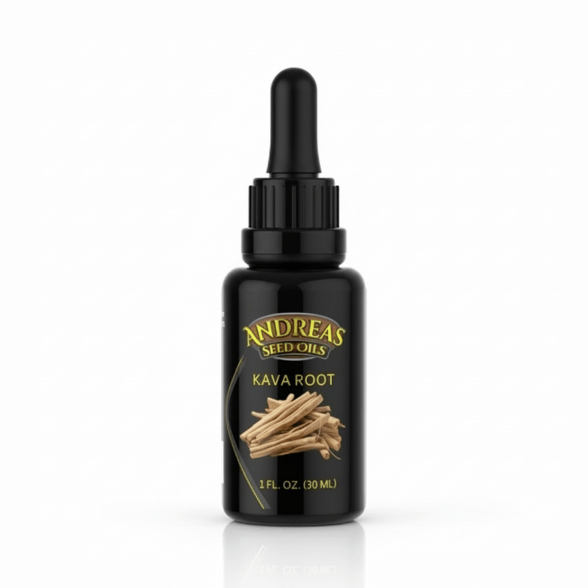 Andreas Seed Oils Kava Root Oil bottle, a natural stress relief and mood balance solution, containing 1 fl. oz. (30 ml)