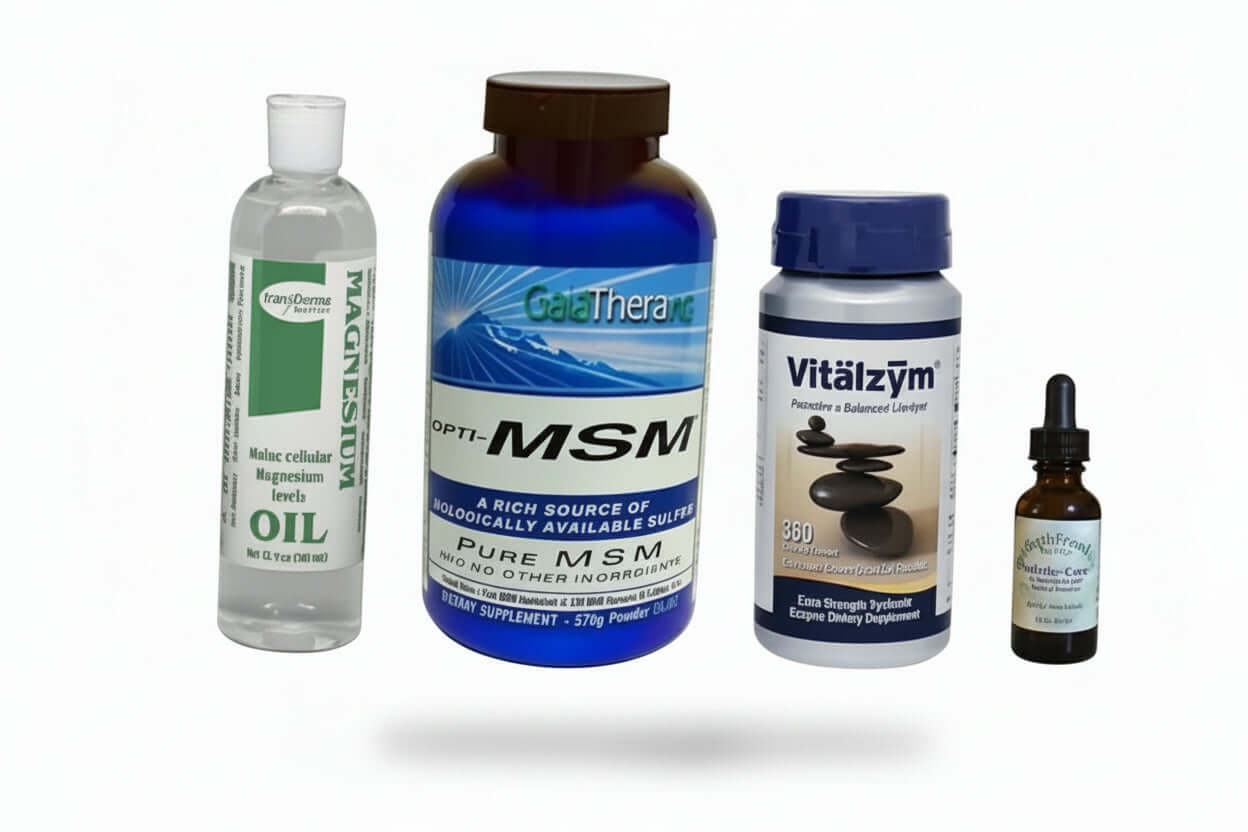 Bundle of Mobility - Joint and Connective Tissue Support products including Magnesium Oil, MSM, and Vitalzym.