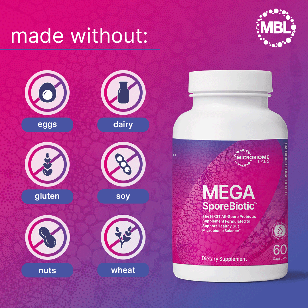 MegaSporeBiotic - Spore Based Probiotic for Microbiome Diversity made without eggs, dairy, gluten, soy, nuts, and wheat.