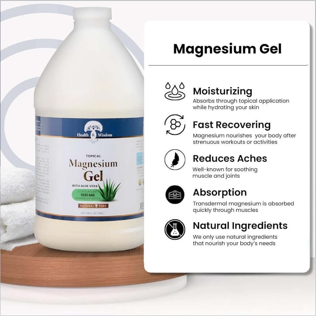 Magnesium Gel with Aloe Vera, Soothing Topical Mineral Rub for moisturizing, fast recovering, and reducing aches.