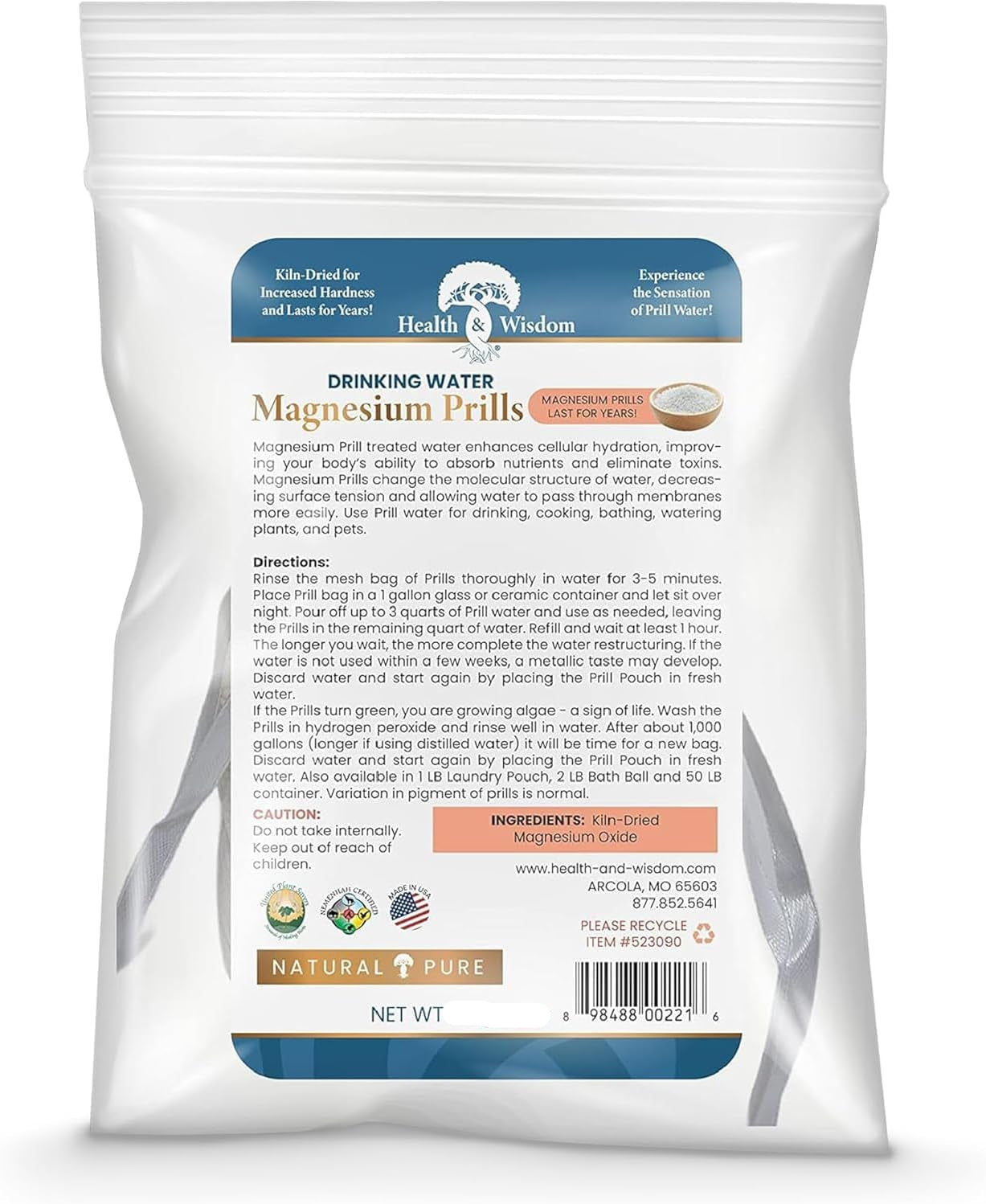 Package of Health Wisdom Magnesium Prills for drinking water on a white background