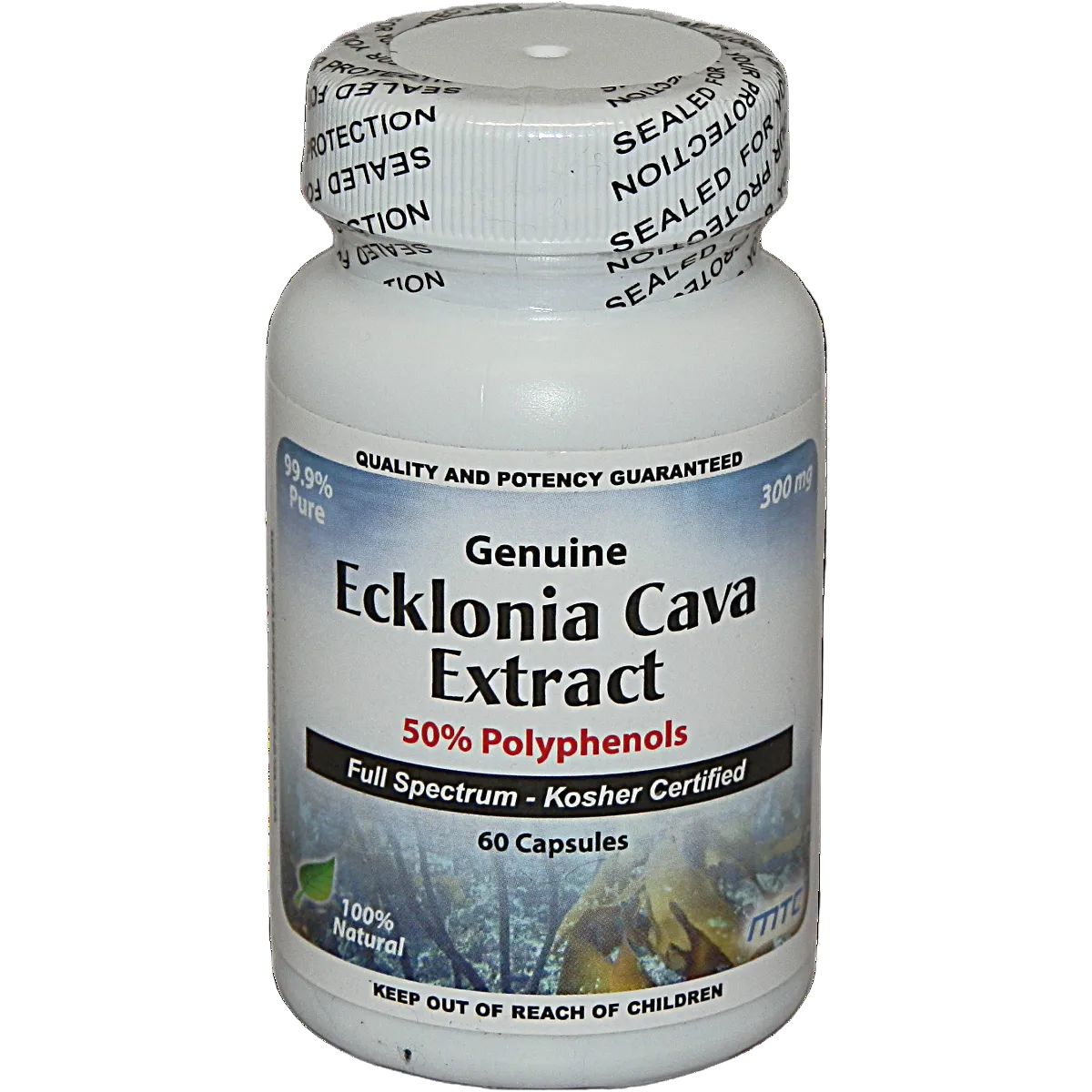 Bottle of Genuine Ecklonia Cava Extract on a white background