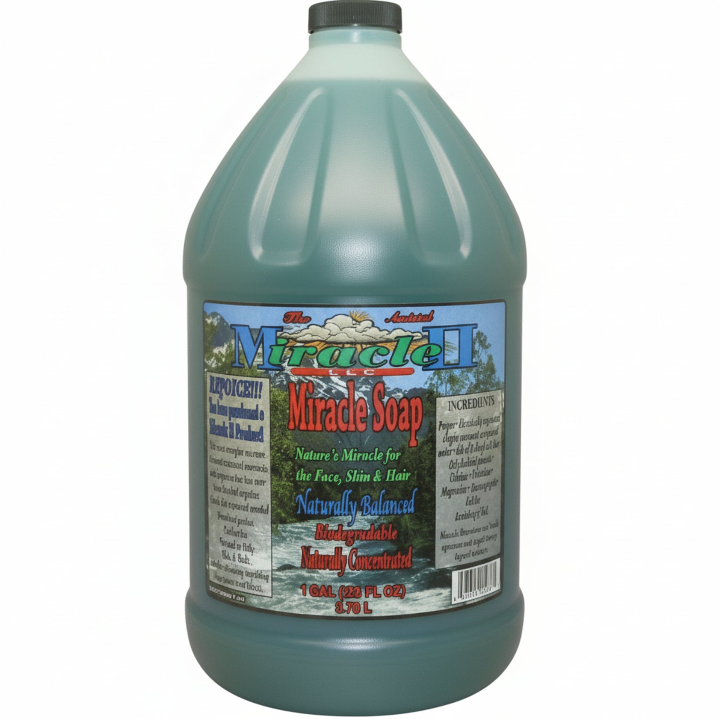 Gallon bottle of Non-foaming Miracle Soap with label on a white background