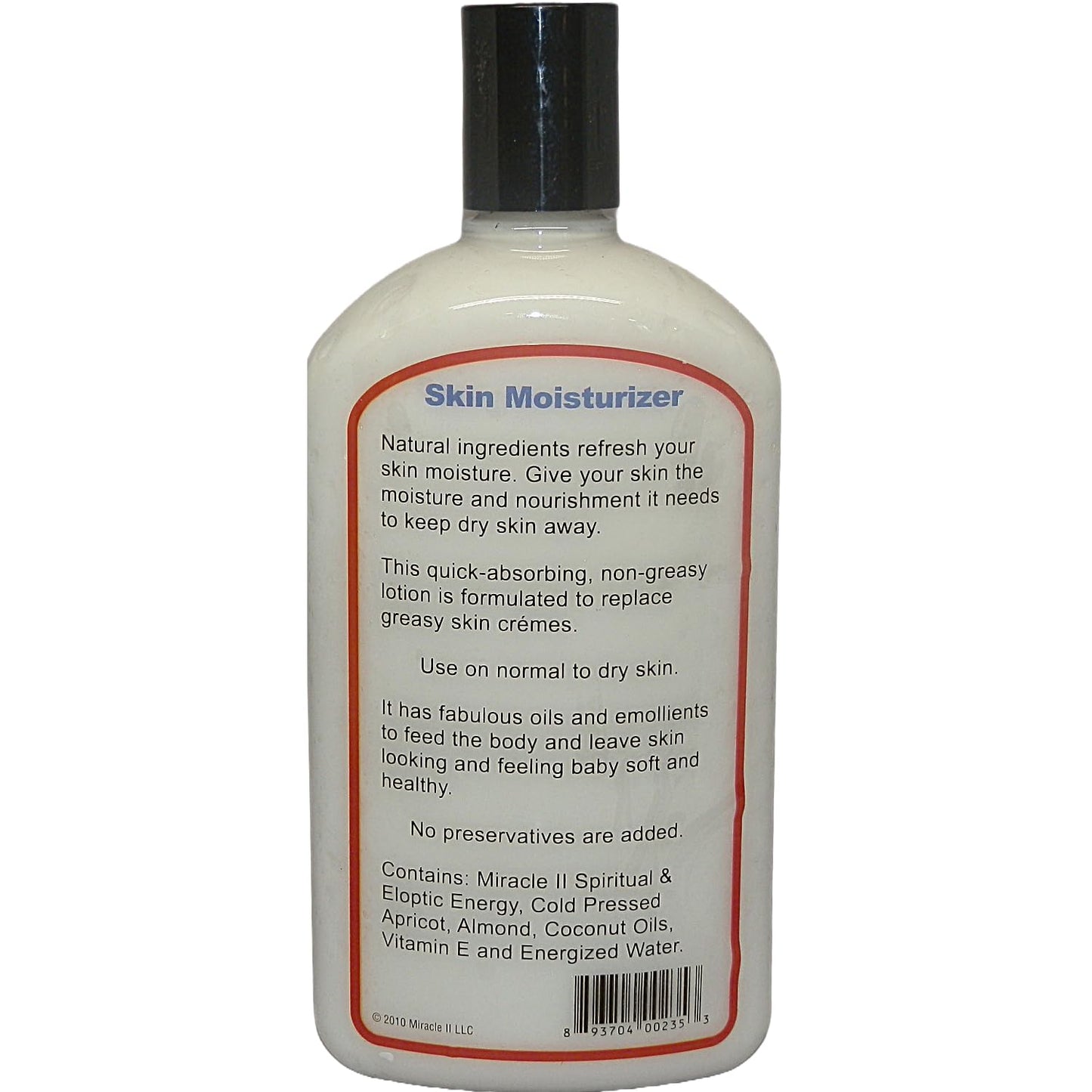 Miracle II Skin moisturizer bottle with label on a white background