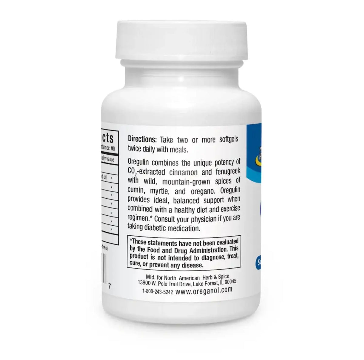 Oregulin - Synergistic Spice Oil bottle showing product directions and unique herbal ingredients for metabolic support.
