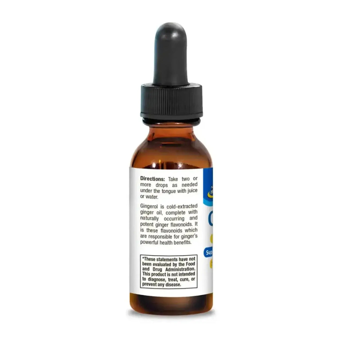 Gingerol - Ginger Oil for Healthy Digestion with dropper bottle showing directions and ingredients.
