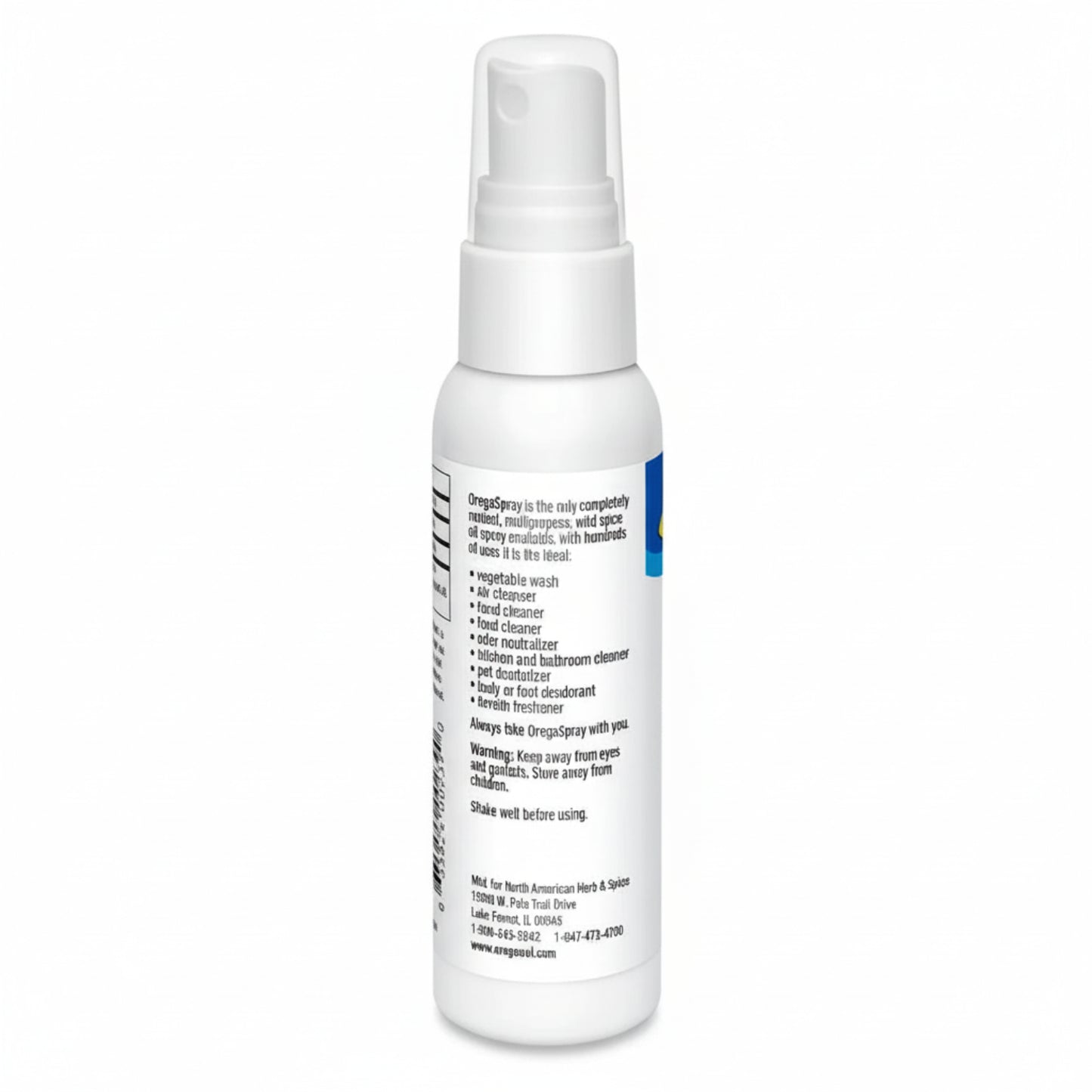 White spray bottle with label on a white background