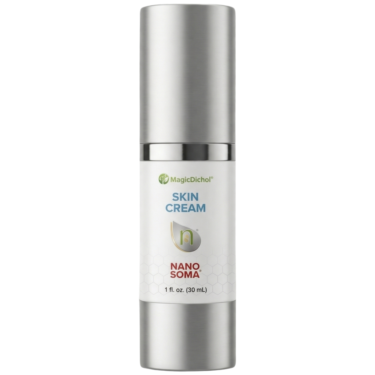 Nano Soma Cream - Nutritional Nutraceutical Policosanol Skin Repair Cream in a sleek silver container.