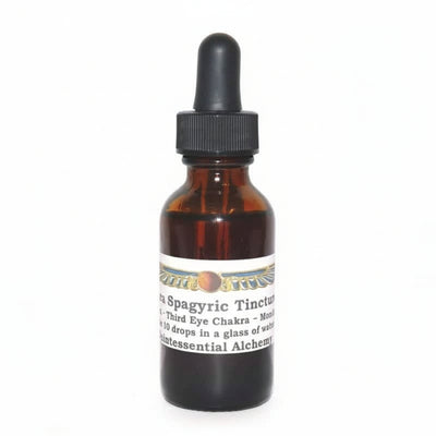 Brown glass dropper bottle of Maca Spagyric Tincture with a label on a white background