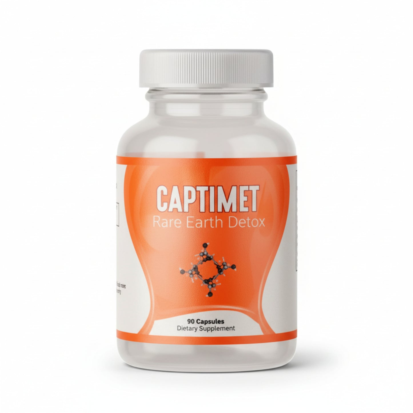 white container with orange lebel, Captimet, rare earth detox, 30 capsules dietary supplement