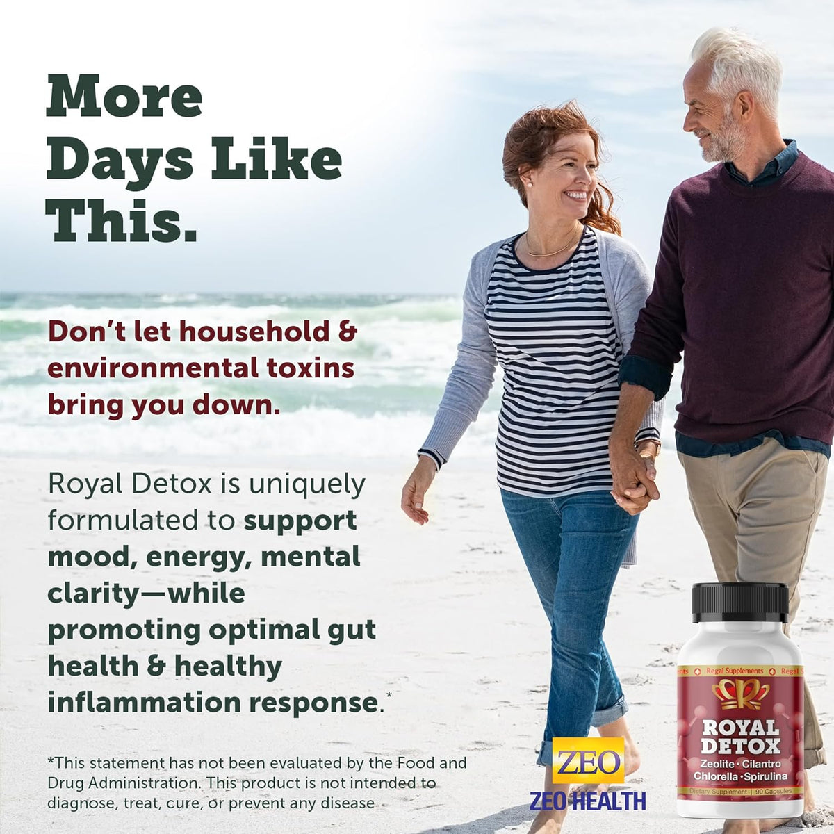 Happy couple enjoying life outdoors with Royal Detox For Heavy Metal and Cellular Cleansing product in view.