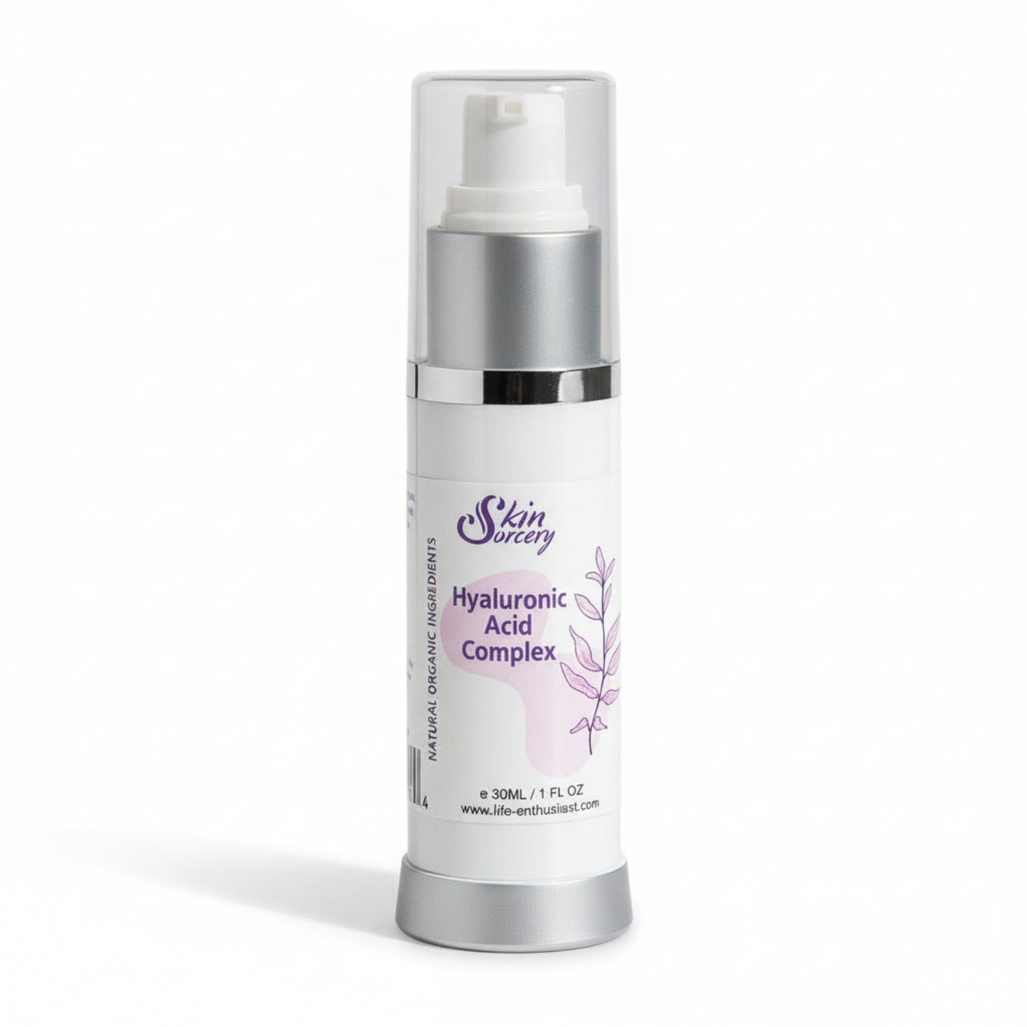 Skincare bottle labeled 'Skin Socery Hyaluronic Acid Complex' on a white background