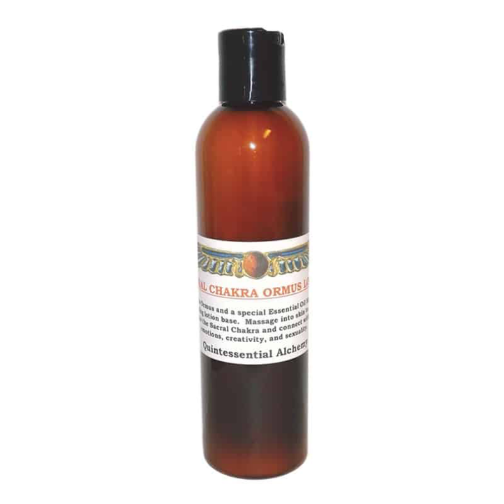 Sacral Chakra Ormus Lotion 120ml bottle with a label on a white background