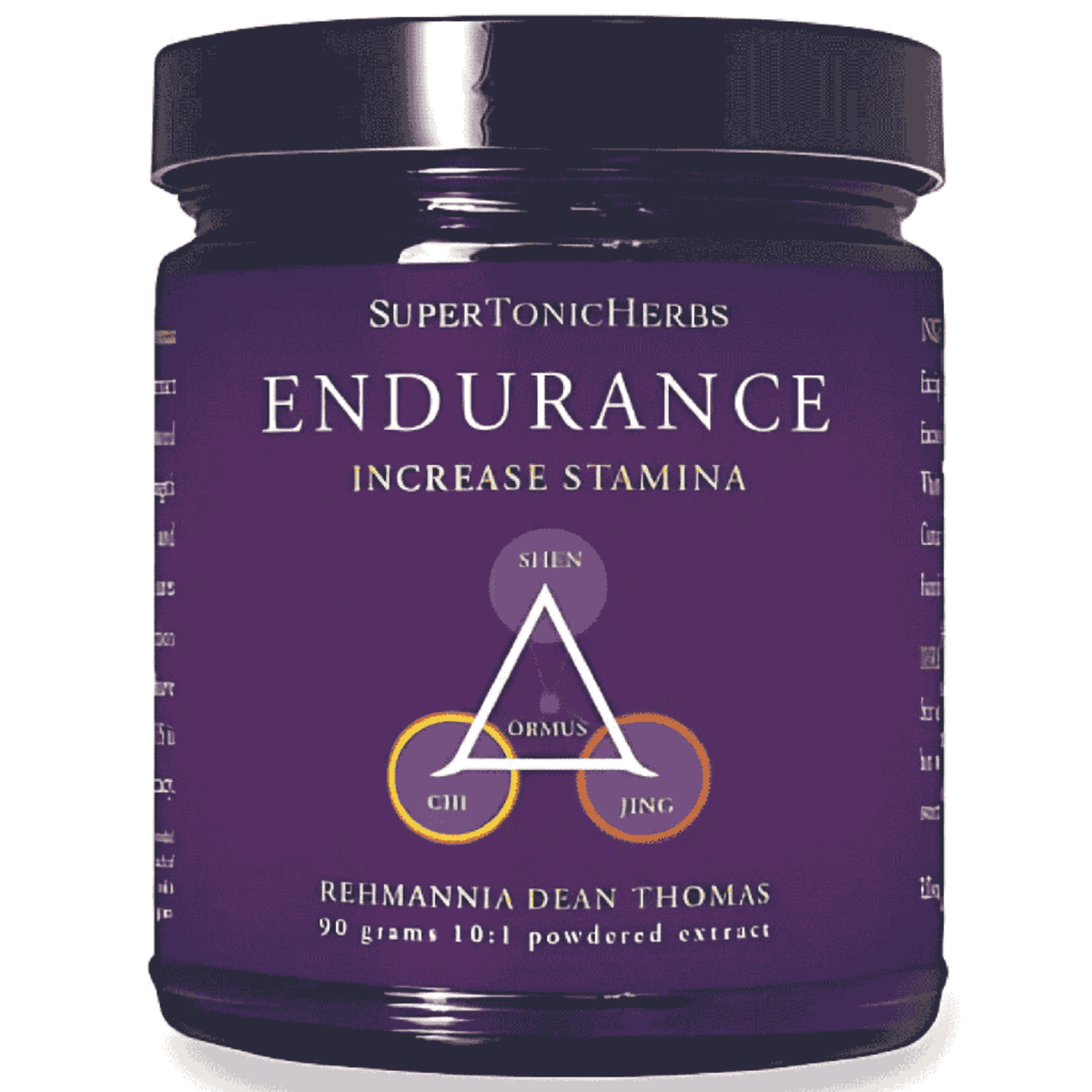 SuperTonicHerbs Endurance product for TCM Herbs for Stamina in a purple jar designed to increase stamina.