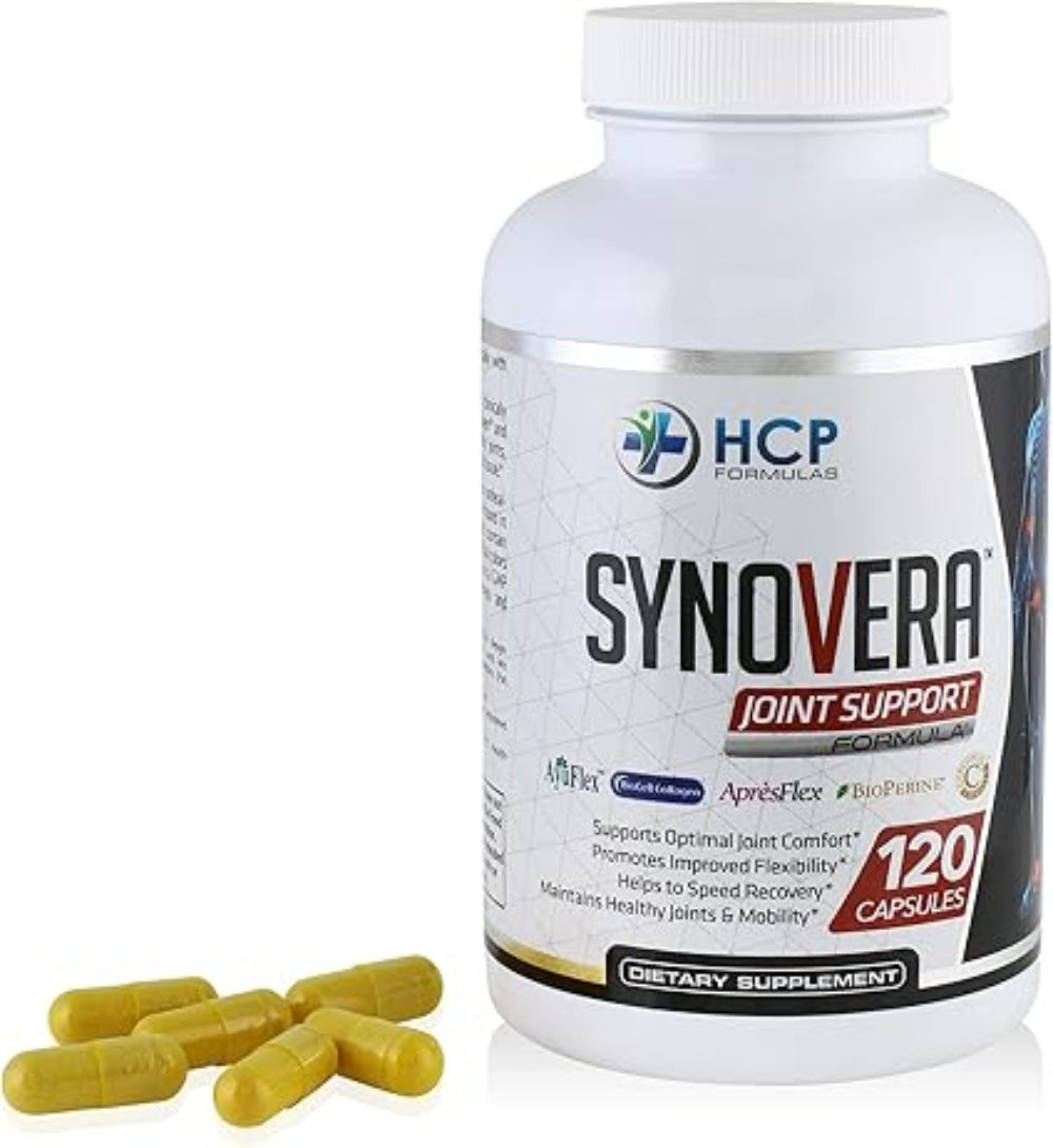 Synovera Curcumin and Turmeric joint health supplement with 120 capsules for flexibility and mobility support.