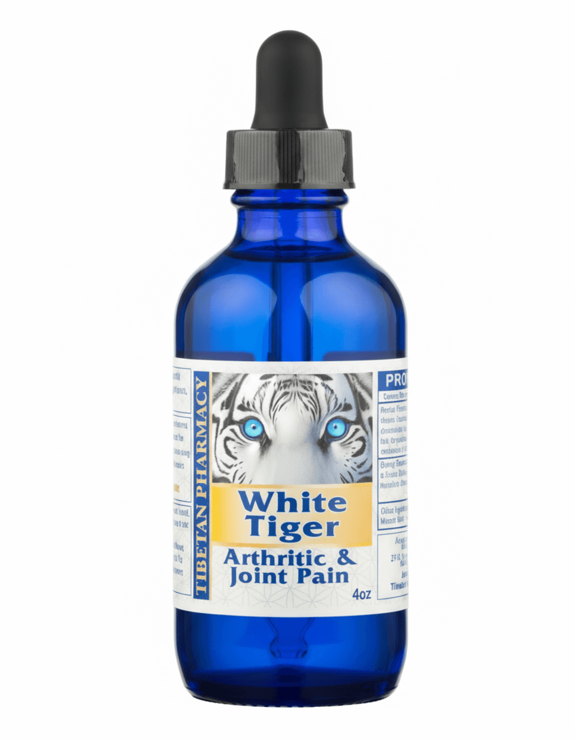 White Tiger Vitality and Physical Stamina Tonic for Energy Support in a blue dropper bottle for arthritic and joint pain