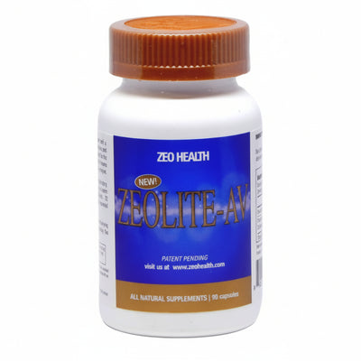 Zeolite-AW supplement bottle with brown cap on a white background