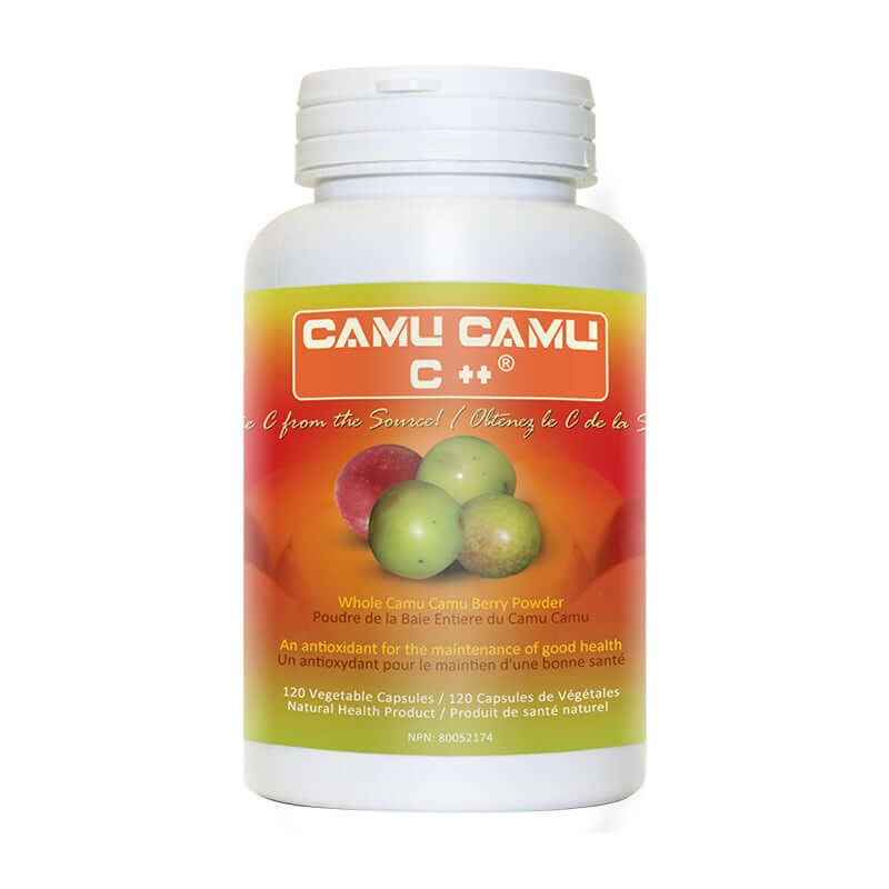 Camu Camu supplement bottle providing natural Vitamin C benefits, highlighting the focus on Get Your Vitamin C from Camu Camu.