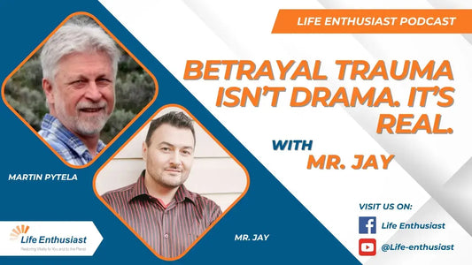 Podcast episode on Turning Pain Into Purpose featuring Martin Pytela and Mr. Jay discussing betrayal trauma.