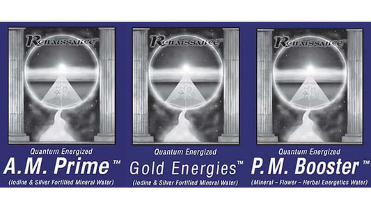 Exsula Superfoods Renaissance Formulas showcasing A.M. Prime, Gold Energies, and P.M. Booster products.