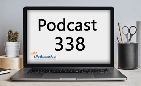 Podcast 338 episode featuring Barley Gold on a laptop screen with office supplies.