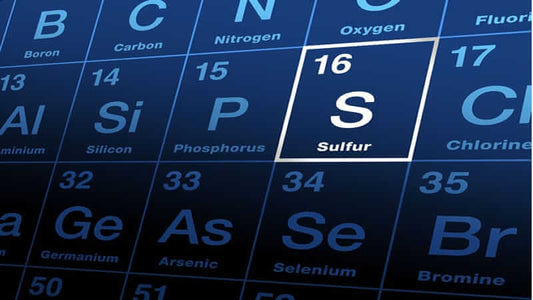 Periodic table highlighting the element Sulfur with atomic number 16.