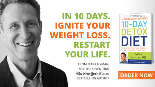 Book 10-Day Detox Diet Cookbook cover showcasing healthy diet benefits and author Mark Hyman.