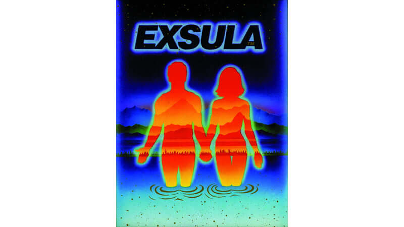 An artistic representation of two figures holding hands, with the title 'EXSULA' above, illustrating health and wellness.