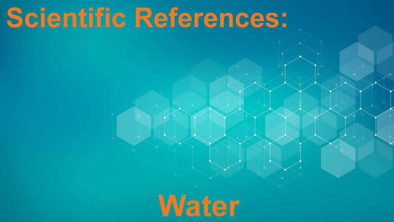 Scientific References Water with a blue abstract background and geometric patterns.