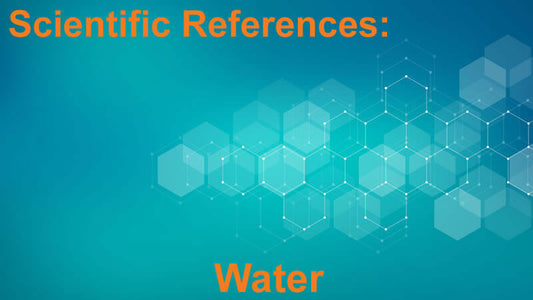 Scientific References Water with a blue abstract background and geometric patterns.