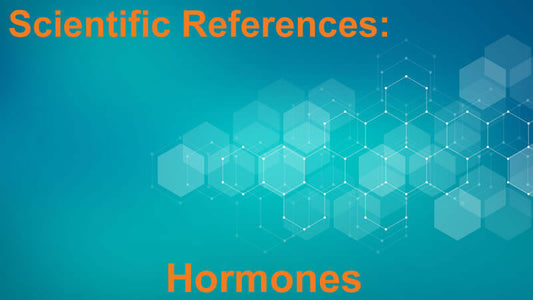Graphic displaying Scientific References: Hormones with a hexagonal pattern background.
