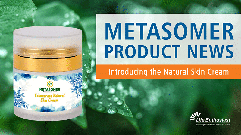 Metasomer News featuring a natural skin cream product introduction with green leaves in the background.