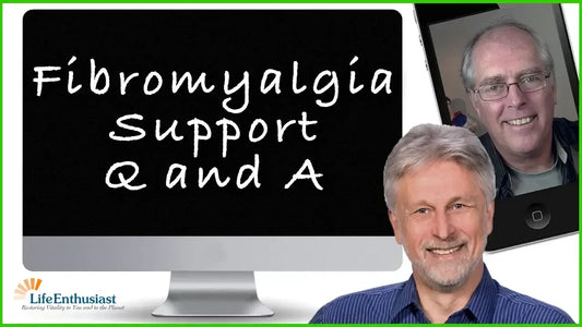 Fibromyalgia Q and A graphic featuring two speakers discussing support and solutions for fibromyalgia.