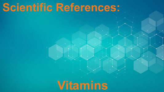 Image showcasing the title Scientific References Vitamins with a modern hexagonal background.