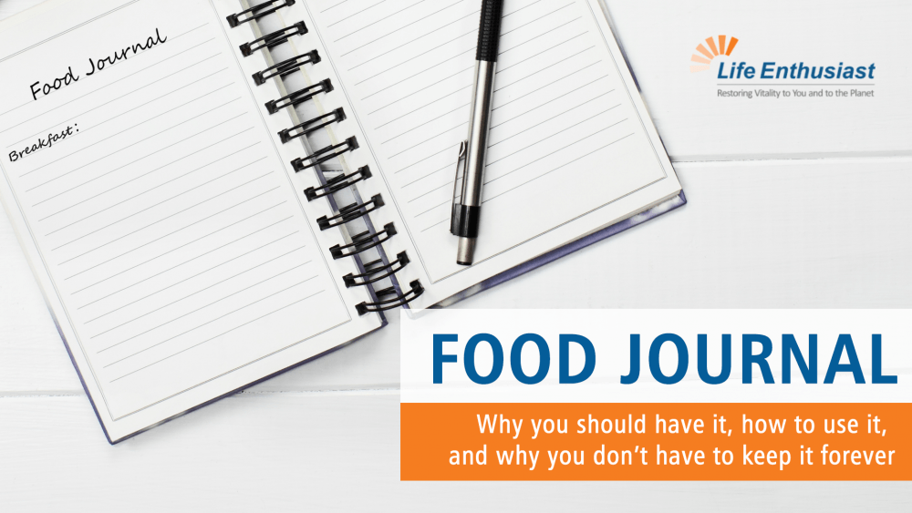Food Journals: Why and How, with an open food journal and pen on a table.